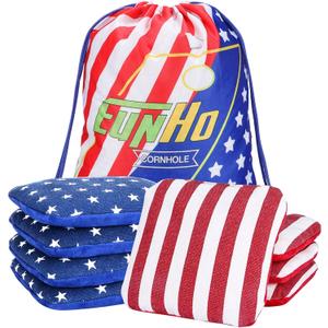 EunHo Dual Sided Cornhole Bags Regulation Set of 8 Professional Cornhole Bean Bags Slick and Stick for Tossing Game-All Weather (American Flag)