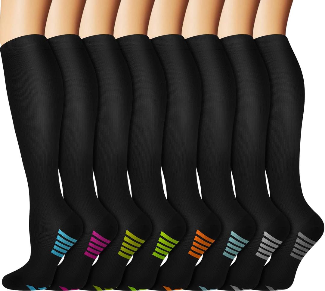 Graduated Copper Compression Socks for Men & Women Circulation 7 Pairs 15-20mmHg - Best for Running Athletic Cycling (Large-X-Large, 04 Assorted)
