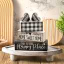 Moucuny 4 Pcs Farmhouse Kitchen Decor Black and White Farmhouse Tiered Tray Decor Home Sweet Home Centerpiece Wooden Heart Rustic Valentines Day Block Sign for Kitchen Shelf Valentines Gift Decoration