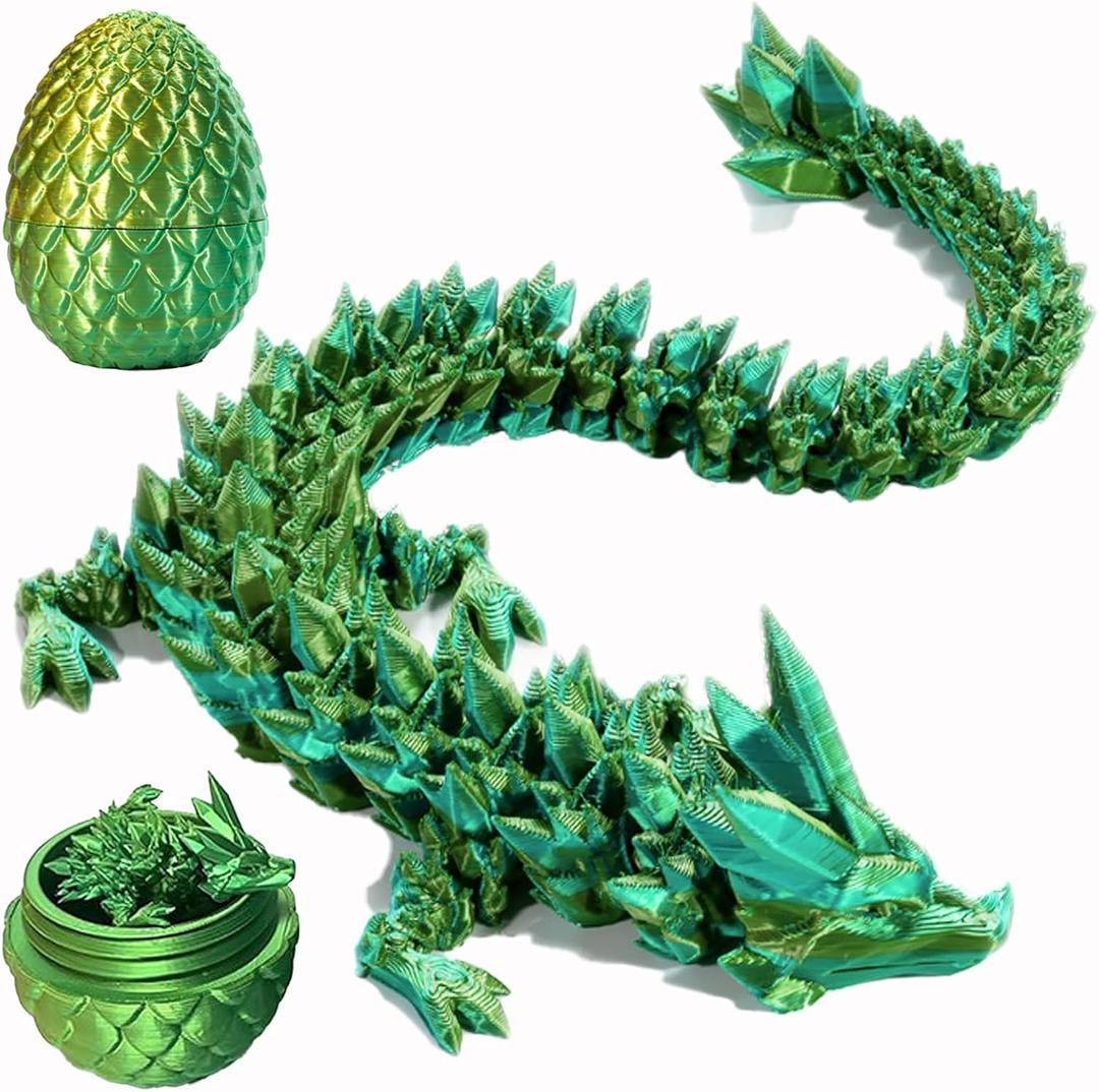 3D Printed Dragon Egg Fidget Toys, Articulated Mystery Crystal Dragon, Flexible Joints Home Decor & Executive Desk Toys, Autism/ADHD Easter Gifts (Laser Yellow Green)