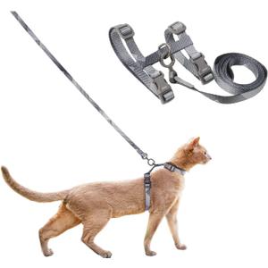 pidan Cat Harness & Leash Set, Cats Escape Proof Adjustable Kitten Harness for Large Small Cats, Lightweight Soft Walking Travel Petsafe Harness Grey,Neck Girth 7.8'' 12.2'', Chest Girth 10.2'' 16.9''
