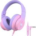 Kids Headphones, Wired Headphones for Kids Over Ear with Microphone, 85/94dB Volume Limiter Headphone for Girls Boys, Foldable Headphone for Learning & Entertainment, Gradient Red