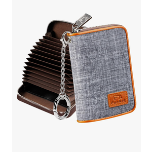 FurArt Credit Card Wallet, Zipper Business Card Holder for Women, RFID Blocking, KeyChain Wallet, Compact Size
