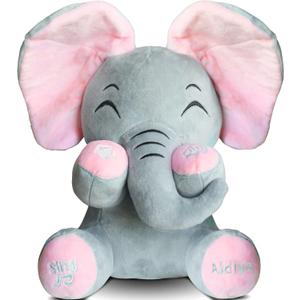 Aidiya Elephant Stuffed Animals Baby Gifts Peluches Ear Interactive Elephant Talking Singing Plush Toys for Girls Boys Gift Adjustable Volume 11.8" Set (Pink)