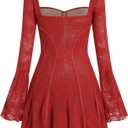 Women's Short Corset Y2k Mini Dress Long Sleeve Low Cut Lace Dress Vintage Solid Floral Party Dresses