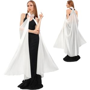 DAZCOS Chiffon Shawls Cape for Women Tulle Cloak for Evening Glamour Dresses Wedding Collared Halter Capelet for Christmas (White-1)