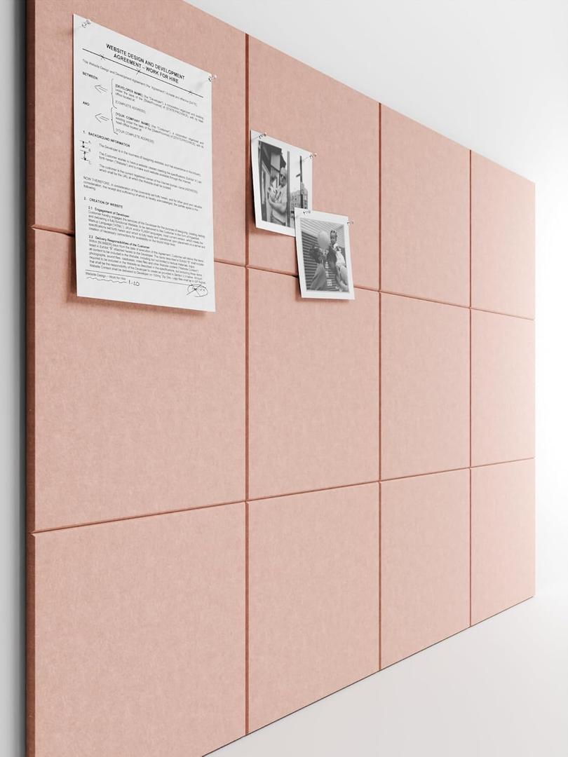 Bumusty Large Cork Board 47"x35" Alternative - 12 Pack Felt Wall Tiles with 70 Safe Removable Adhesive Tabs, 30 Pushpins, Cork Boards for Walls Pin Board Bulletin Board Office Decor (Pink)