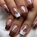 French Tip Heart Press on Nails Medium Square Translucent Black Love Fake Nail Full Cover Glossy False Nails Handmade Valentines Stick on Nail Artificial Fingernails for Women Festival Manicure