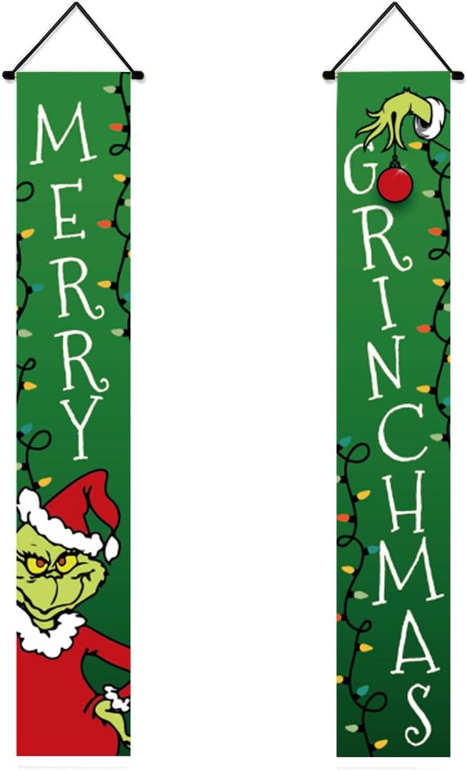 colorlife December's porch sign, Christmas winter holiday hanging banners for courtyard indoor and outdoor parties 12 x 72 inches
