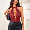 Avidlove Lingerie for Women Halter Lace Bodysuit V Neck Teddy One Piece Babydoll Nightgown (Red, XL)