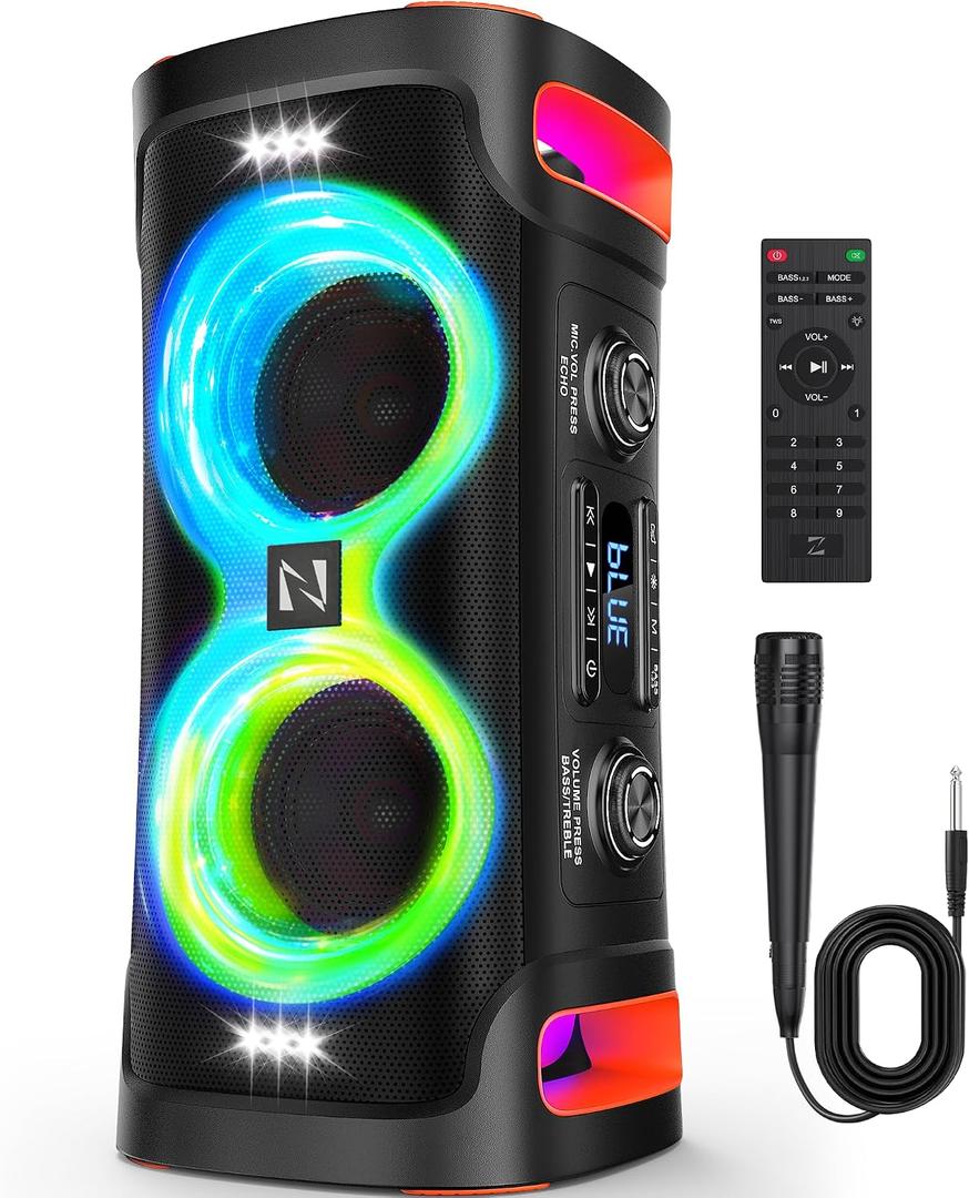 Portable Bluetooth Speaker with 1 Microphone, 300W Peak Karaoke Machine Powerful Loud Sound Deep Bass Wireless Subwoofer, 15H Battery Life Fast Charging, Speaker for Party, Outdoor, Beach, Home System