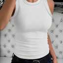 Womens High Neck Tank Tops Sleeveless Ribbed Exposed Seam Curved Hem Slim Fit Fashion Summer Top Shirts (White, S)