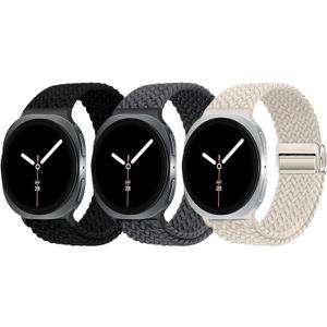 3 Pack Magnetic Braided Band for Samsung Galaxy Watch 8 40mm 44mm, Galaxy Watch8 Classic 46mm, One Click No Gap Elastic Stretchy Nylon Fabric Sport Strap for Women Men