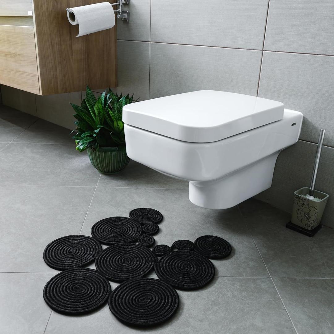 Boho Jute Bath Mat | Handmade Washable Toilet Rug | Modern Bathroom Rug | Double Sided Woven Boho Bathroom Decor | 23.6 x 15.7 inches (Black)