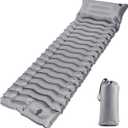Sleeping Pad, Ultralight Inflatable Sleeping Mat with Pillow & Foot Pump, Extra Thick Compact Camping Mattress for Hiking, Backpacking & Tent Use(Gray), Single