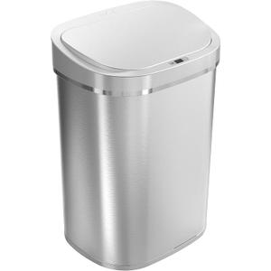 Ninestars DZT-80-35 Deluxe Automatic Touchless Infrared Motion Sensor Trash Can, 21 Gal 80L, Heavy Duty Stainless Steel Base (Oval, Silver/Brush Lid) Trashcan, Ss