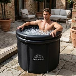 Ice Bath Tub for Athletes - 33in Deep Portable Cold Plunge for Recovery & Cold Water Therapy 8-Layer Insulated Soaking Tub Stability & Dual-Outlet Rapid Drainage - Indoor Outdoor Adults
