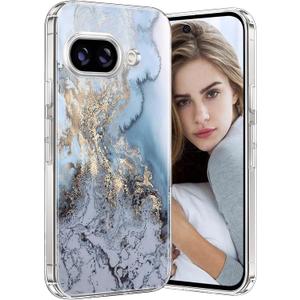 Marble Case for Google Pixel 9A 5G, Soft Silicone Clear TPU Case for Women, Pixel 9A Cute White Blue Marble Pattern Anti-Scratch Shockproof Protective Cover for Google 9A 6.3-inch (Blue)