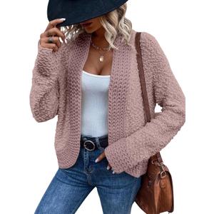 Dokotoo Women's 2026 Fashion Casual Open Front Long Sleeve Chunky Knit Cardigans Sweaters Outerwear Coats (Pink, L)