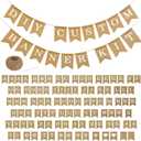 Custom Banner Kit, 97 Burlap Flags, White Printed Letters Numbers, 120ft Twine String & Needle, DIY Customizable Personalized Banner, Imitation Burlap