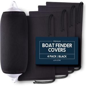 Boat Fender Covers | Black & Navy Blue | 1, 2 & 4-Pack | Polyester (4-Pack, Black, 12 x 34)