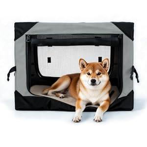 PETSEE 30 Inch Soft Collapsible Crate for Medium Dogs, 4-Door Portable Foldable Soft Kennel with Chew Proof Mesh Windows for Indoor & Outdoor Travel Grey