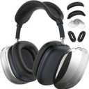 [4 in 1] Silicone Case Cover for AirPods Max, Clear Gradient Soft TPU Ear Cups Cover/Ear Pad Case Cover/Headband Cover Transparent Accessories for Apple AirPods Max (2024/2020)(USB-C/Lightning), Black