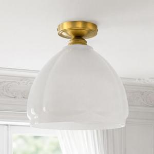 AUTELO 12" Milk Glass Ceiling Light, Gold Semi Flush Mount Ceiling Light, 11.81 inch
