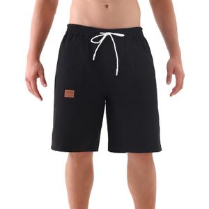MagnaMan Men's Elastic Casual Shorts Cotton-Spandex, Adjustable Drawstring, Reinforced Pockets  Beach, Golf, Hiking (Black)