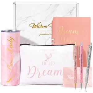 6 Pcs Boss Lady Gifts for Women Thank You Gifts for Women Employee Appreciation Gift 20 oz Boss Lady Tumbler Makeup Bag Leather Journal and Ballpoints Gift for Coworkers Female