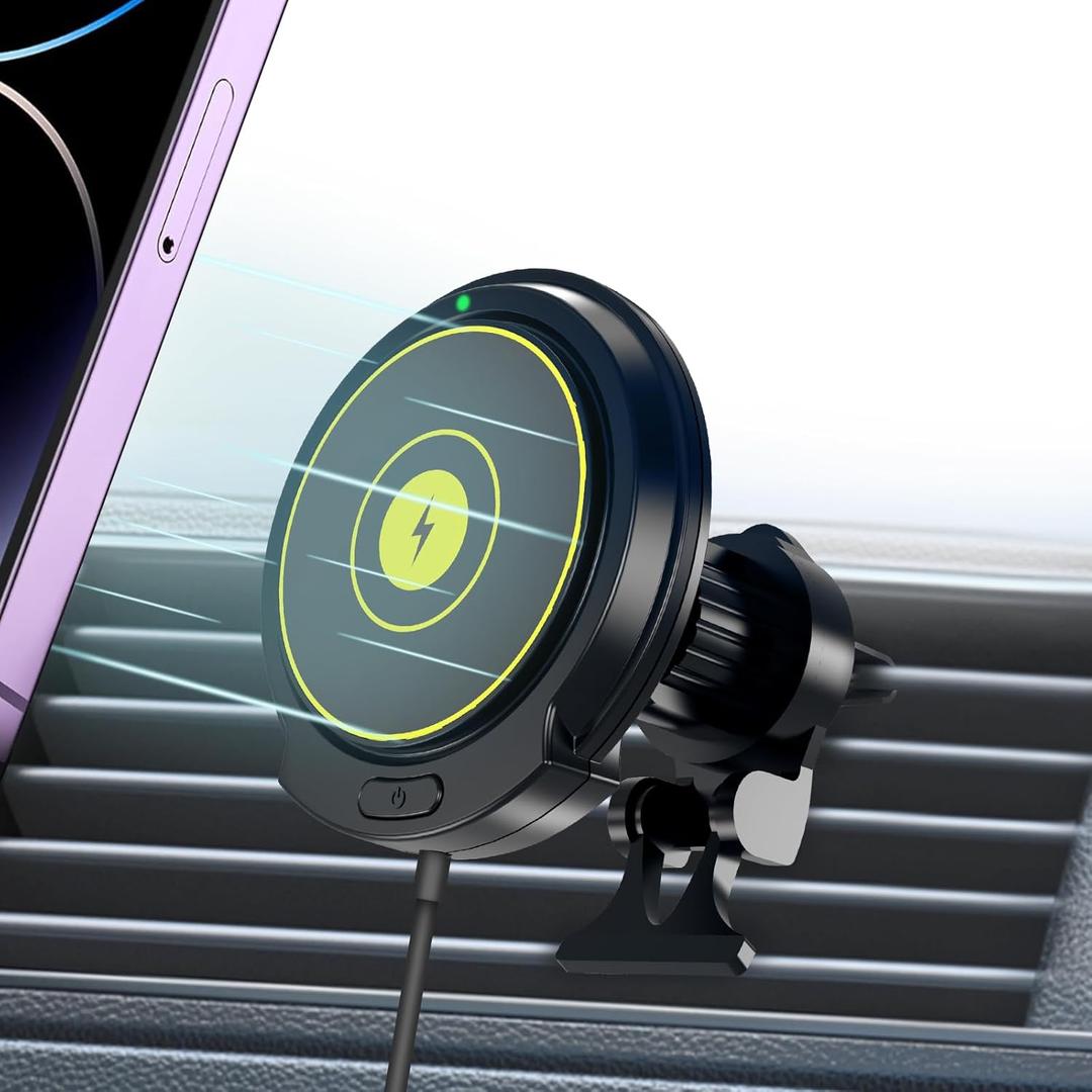15W MagSafe Car Mount Charger, iPhone Wireless Car Charger, Fast Charging Magnetic Phone Holder Mount for iPhone 16 Pro Plus Max 15 14 13 12 Series, MagSafe Case, Air Vent Phone Mount Holder