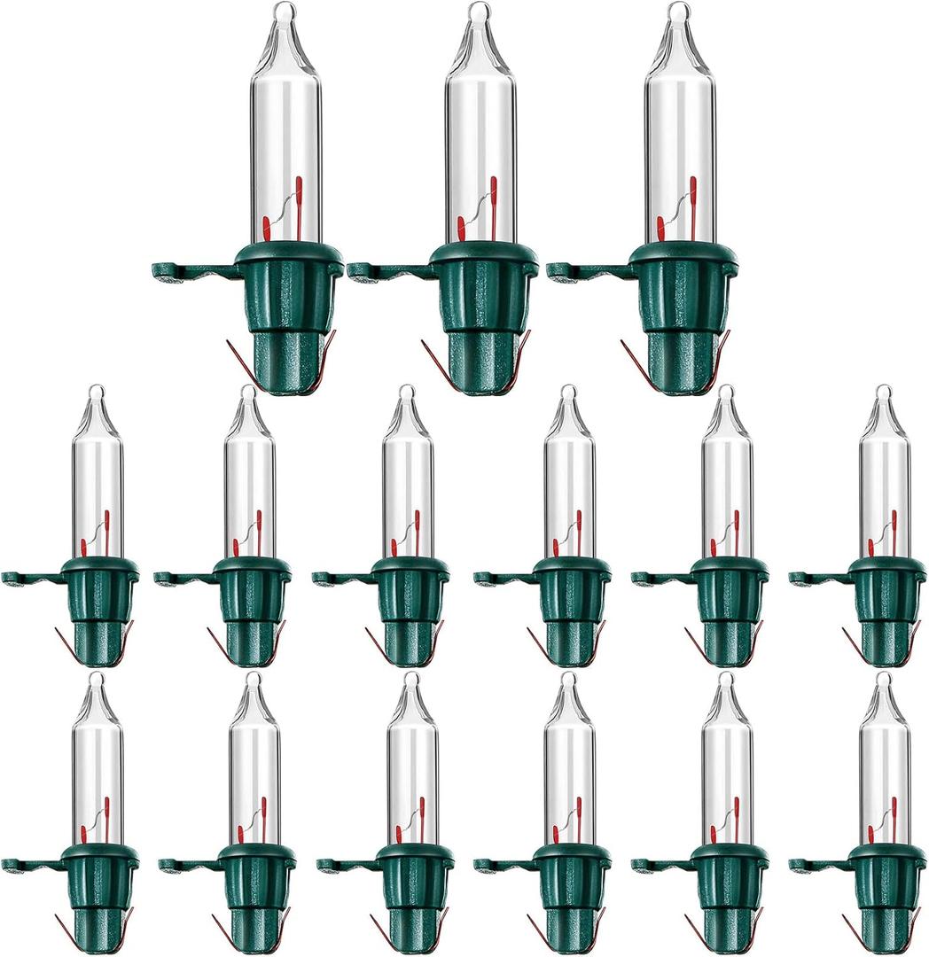 500 Pieces Christmas Replacement Bulbs Christmas Mini Light Bulbs 2.5 V 0.425 Watt 0.17 Ampere Replacement for String Lights Outdoor Decorations Supplies(Green Base, Warm White)