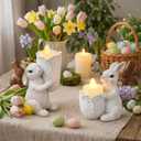2 Pcs Easter Bunny Candle Holders Decorations Rustic Resin Easter Bunny Candlestick Holders centerpieces Decor for Fireplace Mantle Dining Table Holiday Office Home Gifts