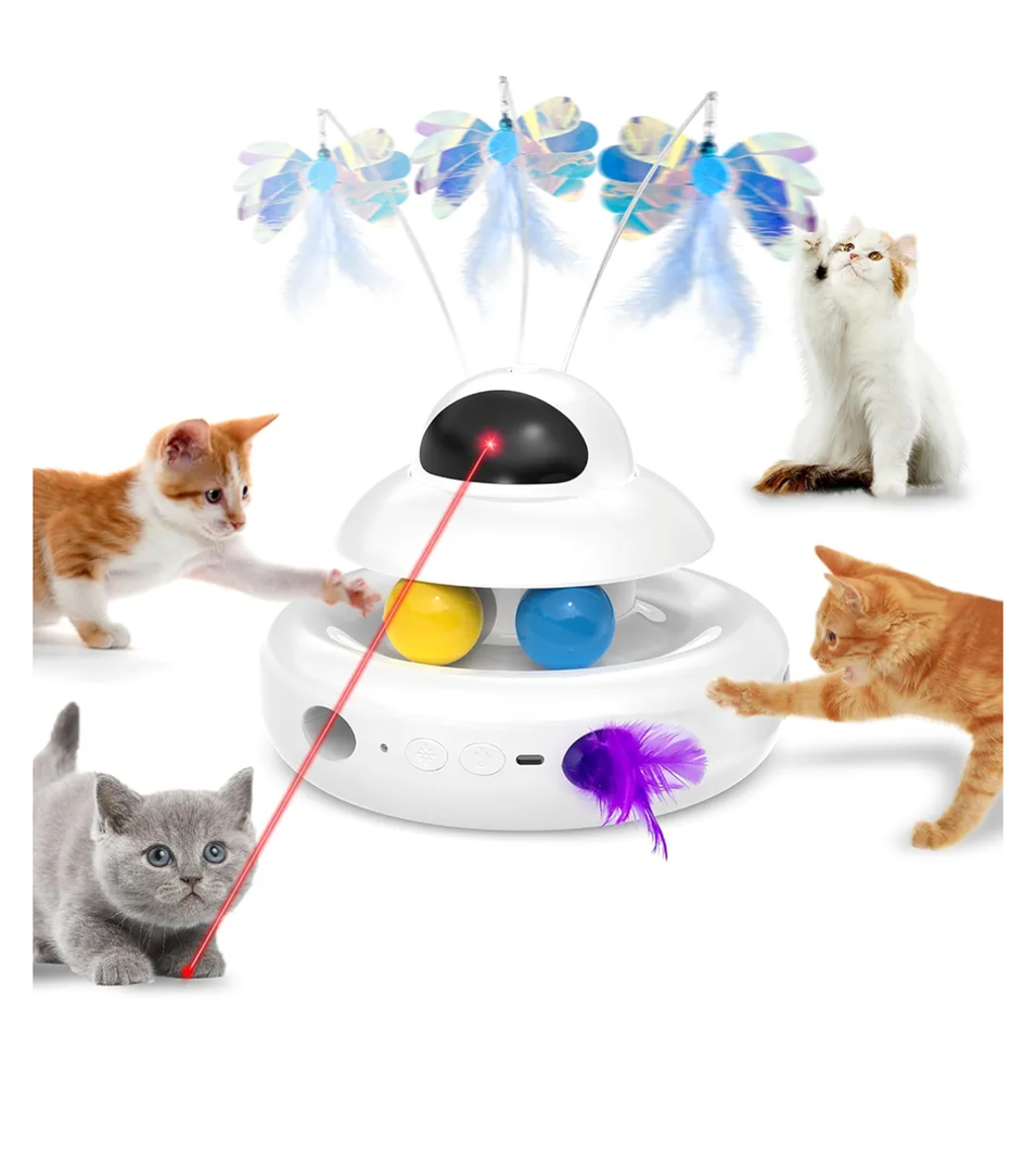 Interactive Cat Toys for Indoor Cats,4-in-1 Automatic Kitten Toy,Motion Activated Electronic Fluttering Butterfly,Track Balls, Moving Feather Toys for All Breeds,USB Rechargeable