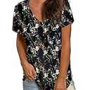 WEESO Womens Tshirts Loose Fit V Neck T Shirts Floral Tops Short Sleeve 2XL