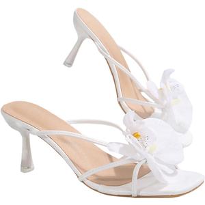 MakeMeChic Women's Open Toe Floral Kitten Heels Flower Summer Beach Sandals (6.5), White Solid  MakeMeChic Women's Open Toe Floral Kitten Heels Flower Summer Beach Sandals (6.5), White Solid