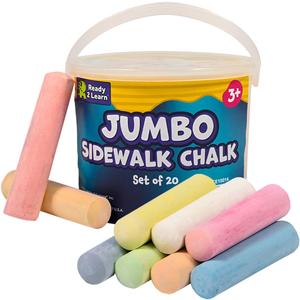 READY 2 LEARN Jumbo Sidewalk Chalk | Set of 20 | 9 Colors | Washable and Non-Toxic | Bulk Sidewalk Chalk for Kids