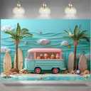 Ice Cream Dessert Truck Photography Backdrop Summer Beach Themed Party Decorations Background Palm Trees Kids Birthday Wedding Party Backdrop (7X5FT,2)