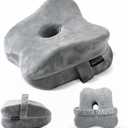 Knee Pillow for Side Sleepers with Soft Velvet Cover, Fixed Strap for Moving, Breathable Center Hole, Removable & Washable Memory Foam Leg Pillow for Hip, Back, Sciatica, Pregnancy & Joint Pain Relief (Grey)