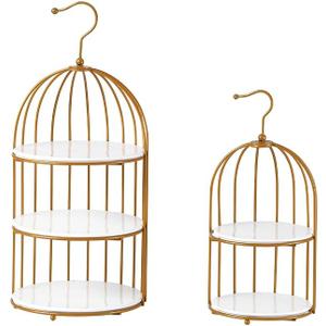 Gold Bird Cage Cupcake Stand Set, 2-Piece 3-Tier and 2-Tier Acrylic Dessert Display Trays, Metal Serving Stands for Wedding, Birthday, Baby Shower, Tea Party and Buffet Table Decor
