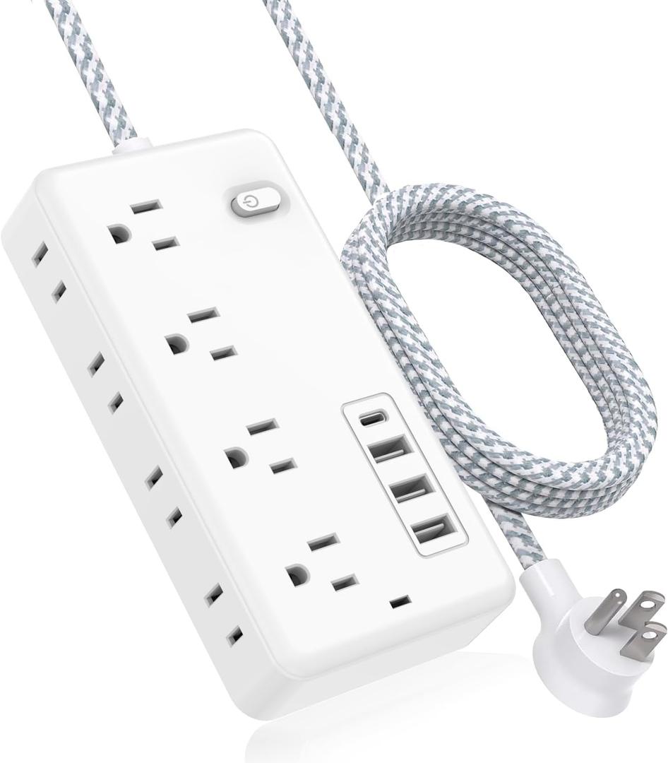Bluetooth Portable Speakers Extension Cord 5FT, Surge Protector Power Strip with 8 Widely Outlets 4 USB Ports, Flat Plug, Wall Mount Outlet Extender, Multiple Outlets for Indoor Home
