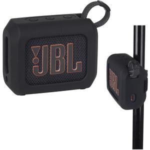 YouKnow Silicone Case for JBL Go 4 Ultra Portable Bluetooth Speaker, with Removable Strap Attach to Bike Golf Cart Boat (Black)