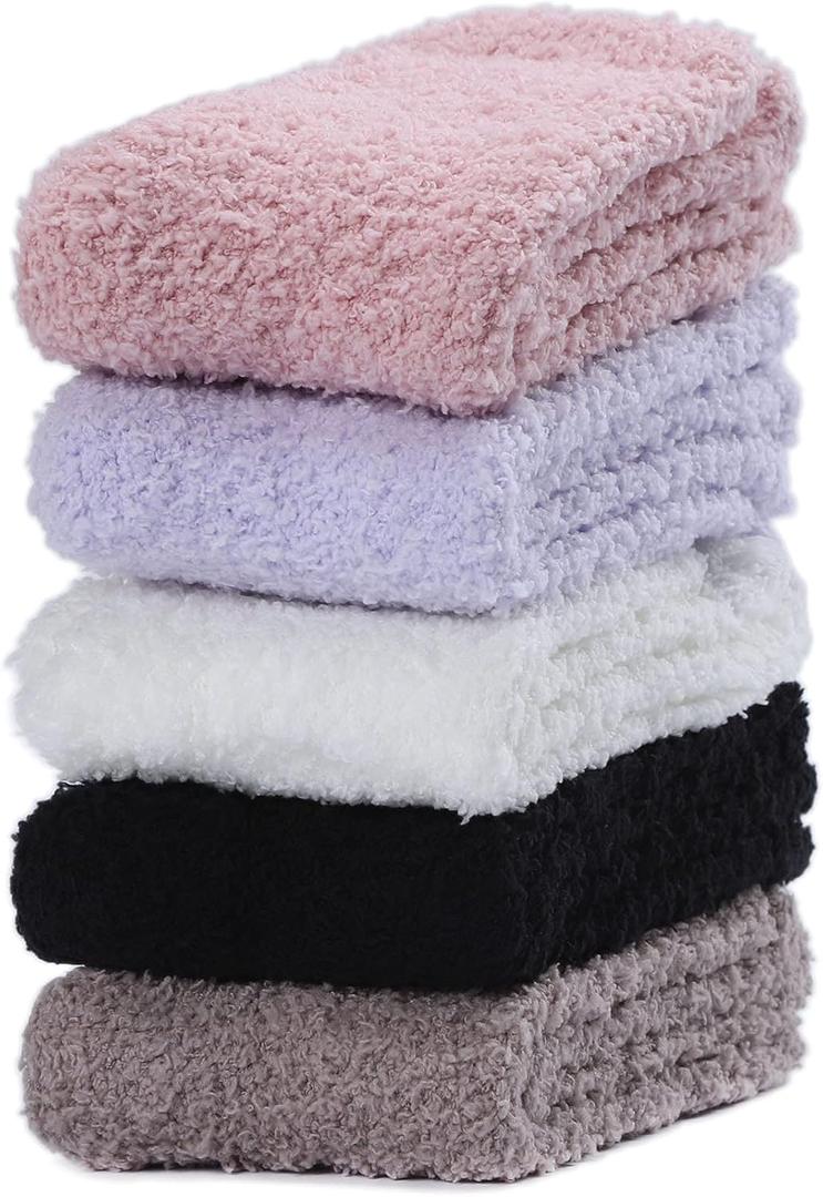 Fuzzy Socks for Women, Soft Fluffy Socks Thick Cozy Plush Socks Christmas Socks for Women 5 Pairs (One Size)