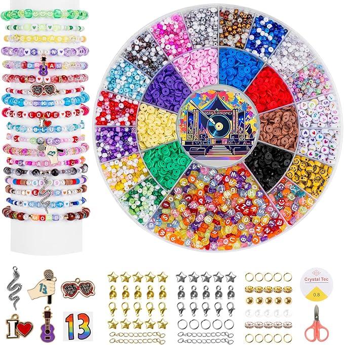 DreGlam Bead Bracelet Kit with 12 Colors Mixed Color Seed Beads, Clay Beads, Letter, Smile, Heart & Number Beads, Charms for Jewelry Making Crafts Gifts DreGlam Bead Bracelet Kit with 12 Colors Mixed Color Seed Beads, Clay Beads, Letter, Smile, Heart & Number Beads, Charms for Jewelry Making Crafts Gifts