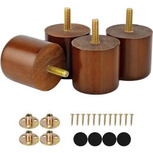 Maricome 2 Inch Wood Furniture Feet Set of 4 Predrilled M8 Bolt Mini Small Replacement Legs for Ottoman Dresser Chair Short Solid Column Modern