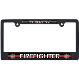 Elektroplate Firefighter First in, Last Out Automotive-Grade Black Plastic Standard Size License Plate Frame Tag Holder for Cars/SUVs/Trucks Weather-Proof Automotive Accessory