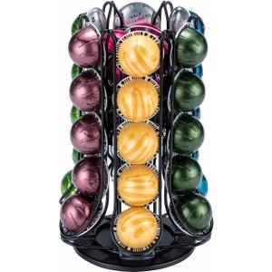 FlagShip for Nespresso Pod Holder Coffee Pod Carousel for Vertuo Pod Storage with Extra Basket 360 Silent Rolling(30+ Pods & 1 Box Capacity) (Black)