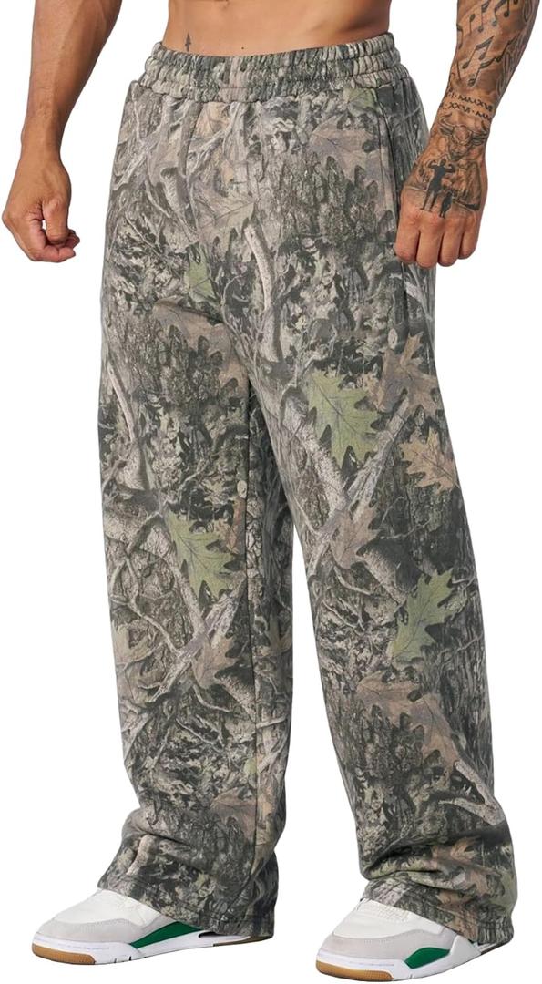 DIOTSR Mens Baggy Pants Athletic Graphic Print Joggers Workout Streetwear Sweatpants with Pockets (X-Small)