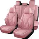 Car Seat Covers Full Set,Breathable and Waterproof Automotive Leather Vehicle Cushion Covers,Universal Anti-Slip Seat Covers for Most Cars SUV Truck Sedan(Style1,5 PCS Full Set,Pink)