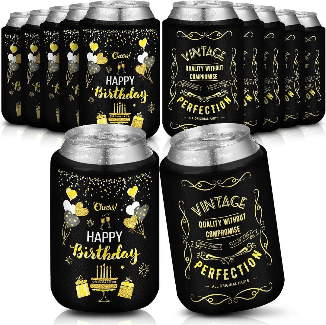 12 Pcs Happy Birthday Can Cooler Sleeves Insulated Can Sleeves Neoprene Beverage Beer Coolers for 12 oz Cans Men Women Party Favor Gifts(Birthday)